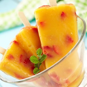 Mango-Peach Ice Cream with Strawberry