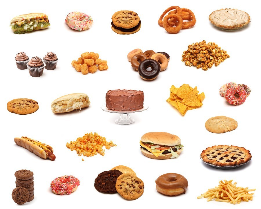 collage of ultra processed "junk" foods