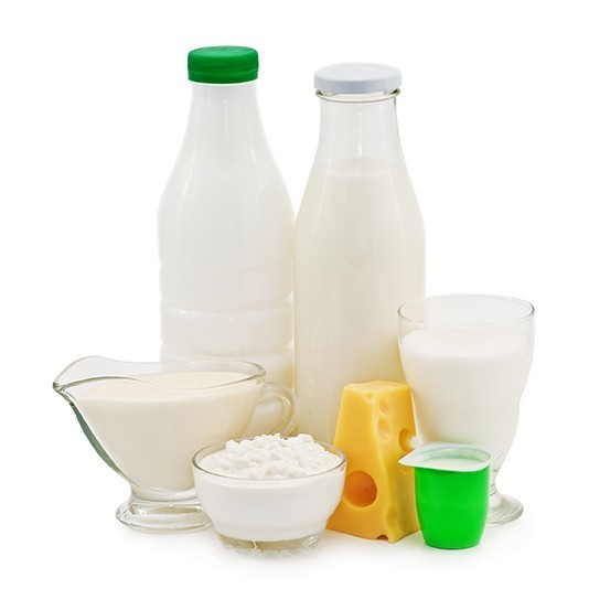 a selection of dairy products, including milk, cream, cheese and yogurt